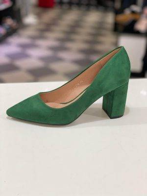 Pantof înlocuitor piele întoarsă toc gros verde