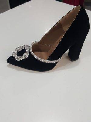 Pantofi femei Negru Velur cu accesoriu