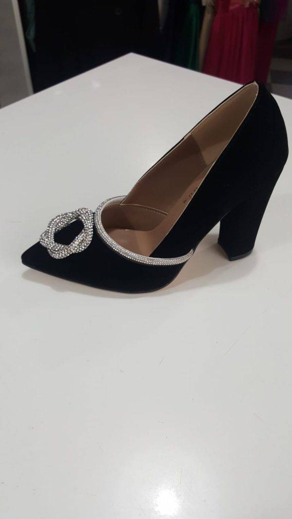 Pantofi femei Negru Velur cu accesoriu