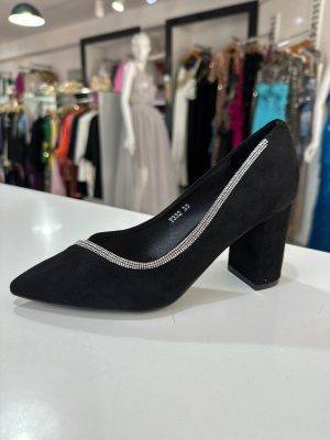 Pantofi velur toc gros