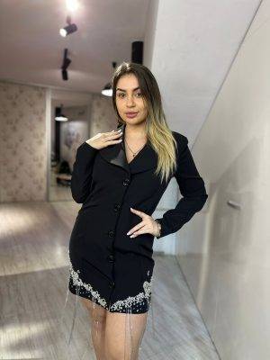 Rochie sacou neagra cu pietre