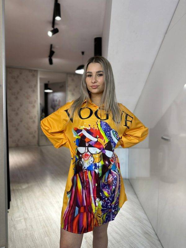 Rochie tip camasa vogue galbena