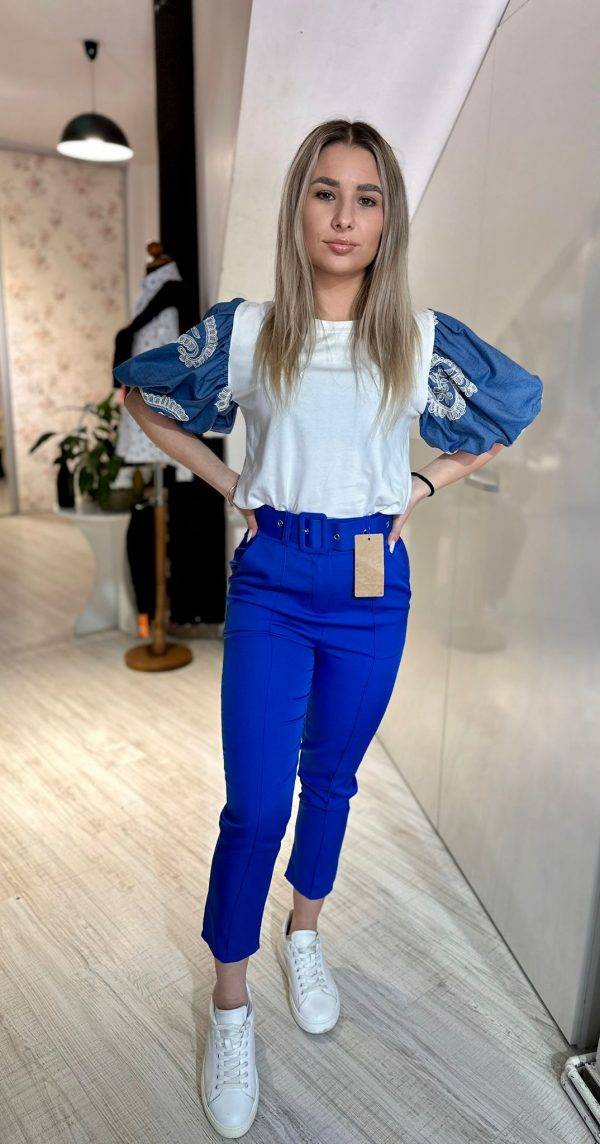 Pantalon cu curea albastru