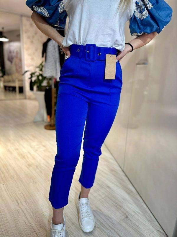 Pantalon cu curea albastru