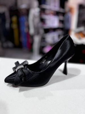 Pantof stiletto negru cu fundita
