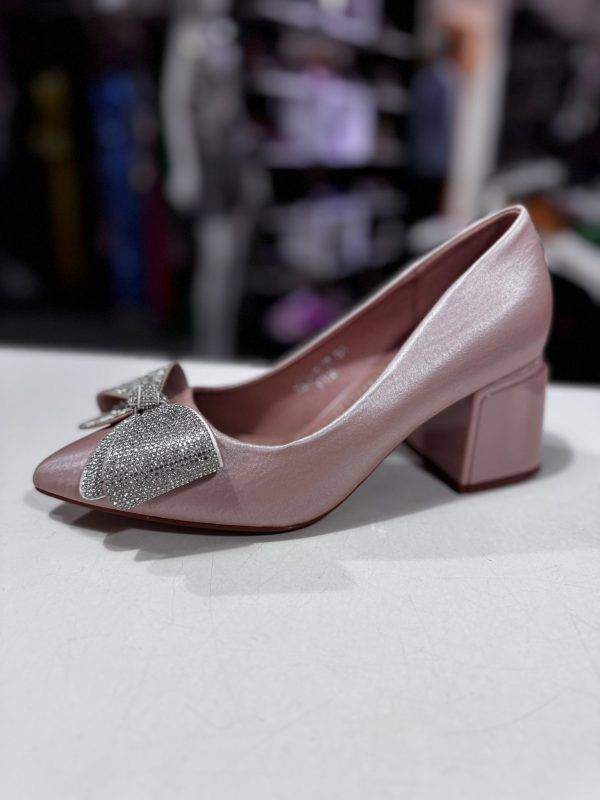 Pantof stiletto roze cu toc patrat