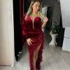 Rochie catifea lunga rosie