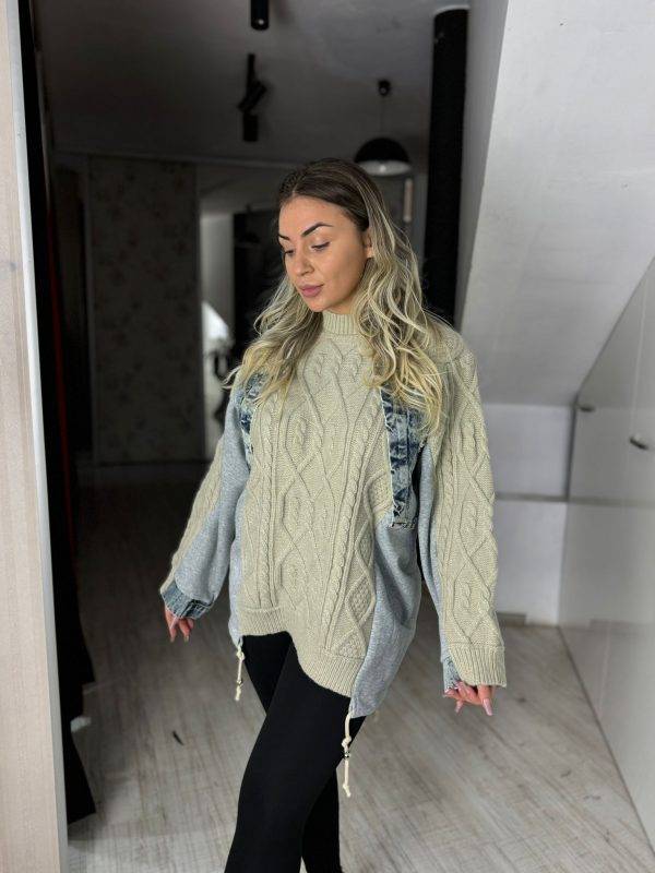 Bluza lunga cu insertii din blug