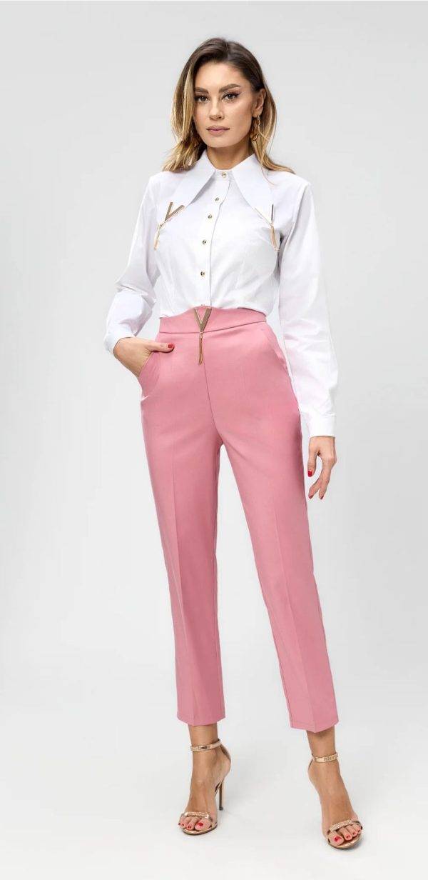 Pantaloni cu talie inalta si detalii aurii