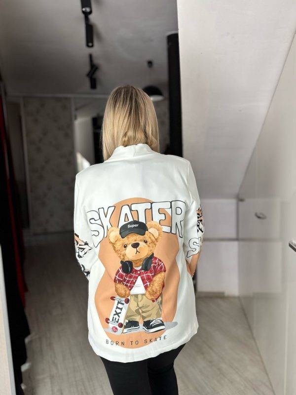 Sacou alb cu ursulet