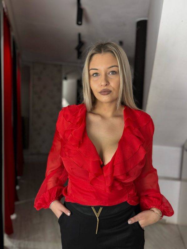 Camasa rosie cu volane