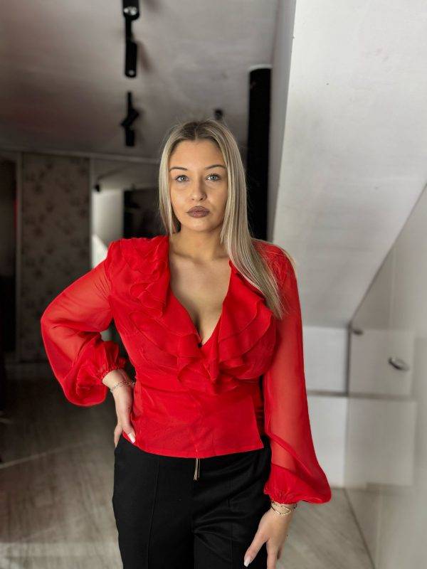 Camasa rosie cu volane
