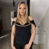 Salopeta neagra cu pantalon plisat