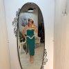 Rochie midi verde cu volan in talie