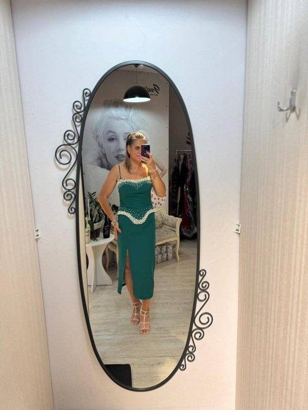 Rochie midi verde cu volan in talie