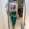 Rochie midi verde cu volan in talie