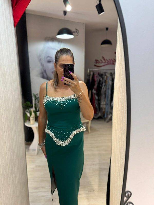 Rochie midi verde cu volan in talie
