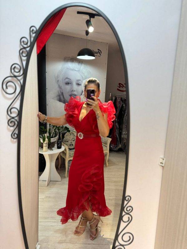 Rochie carla rosie cu volane