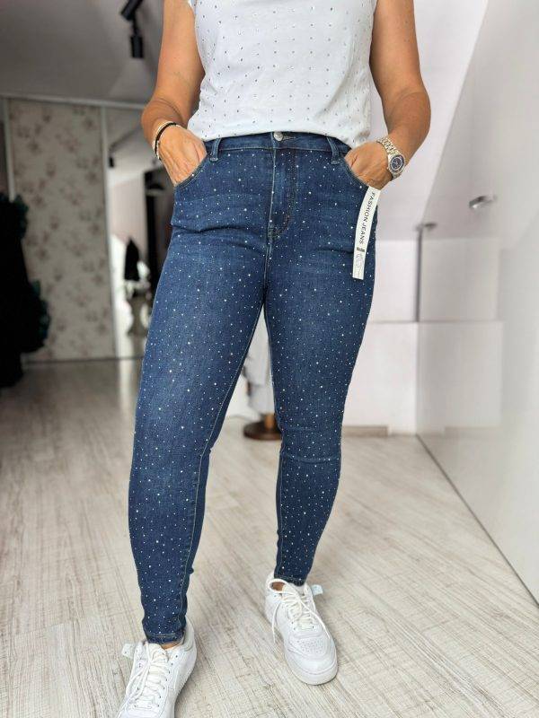 Blug albastru skinny cu pietricele