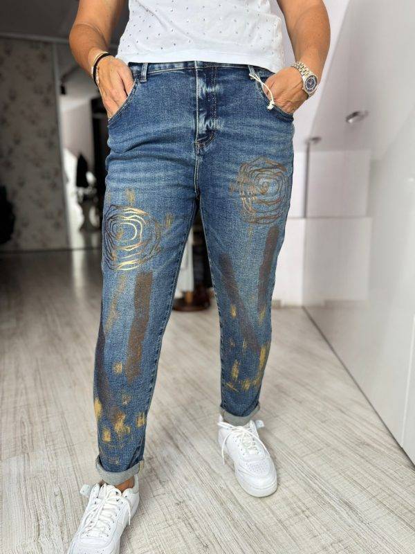 Blug albastru momfit cu insertii aurii