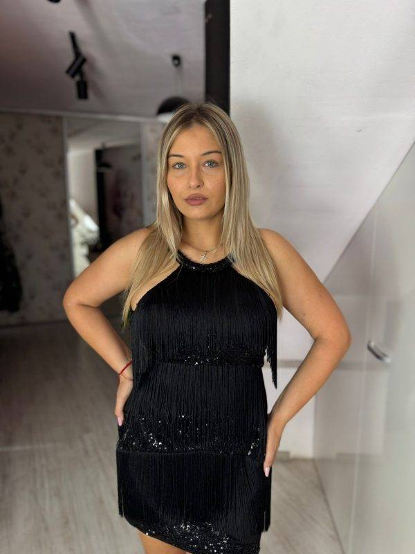 Rochie scurta,neagra cu franjuri