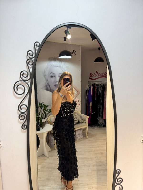 Rochie midi black cu pene si pietre