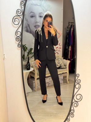 Compleu 2 piese black cu insertii argintii