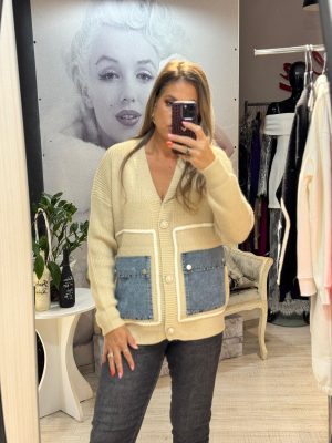 Cardigan cu insertii din blug