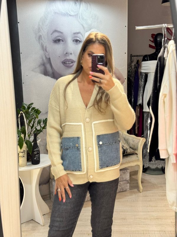 Cardigan cu insertii din blug