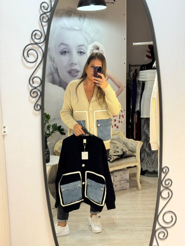 Cardigan cu insertii din blug