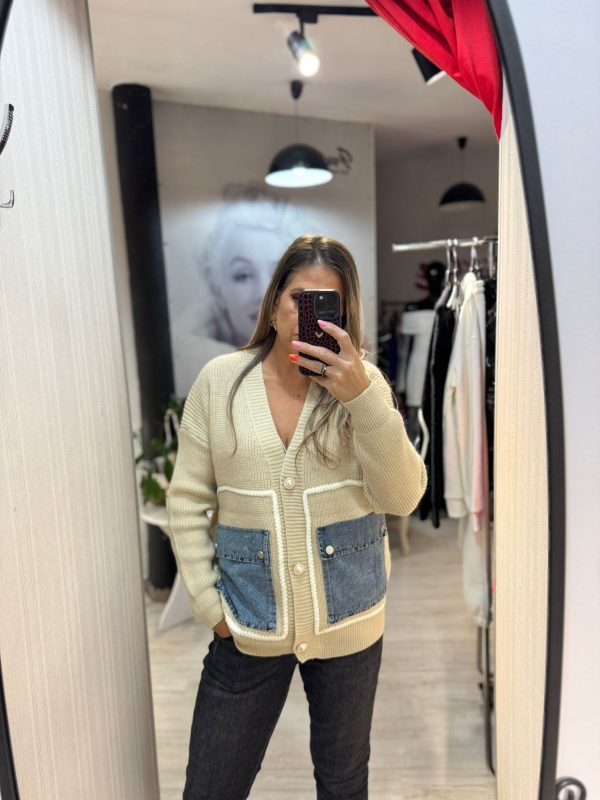 Cardigan cu insertii din blug