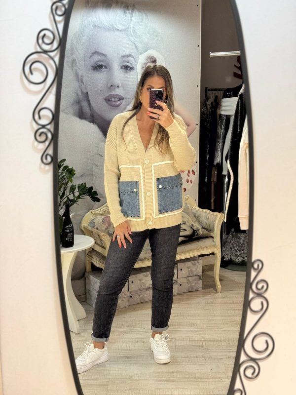 Cardigan cu insertii din blug