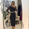 Rochie neagra cu maneci lungi si perle