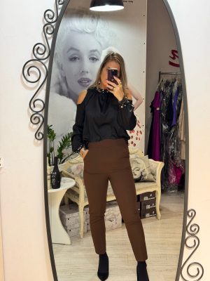 Pantalon maro cu talie inalta