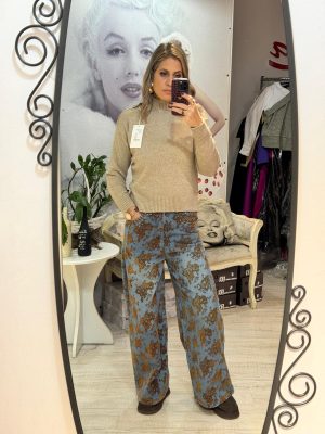 Blug albastru ,drept cu imprimeu si pietricele