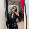 Compleu negru din doua piese cu pantalon evazat