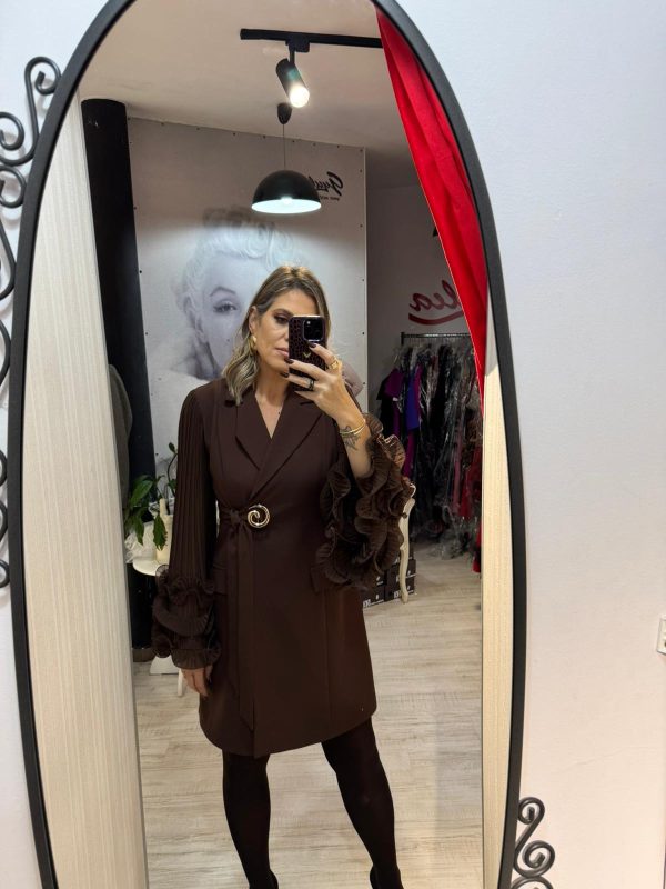 Rochie sacou maro cu maneci largi