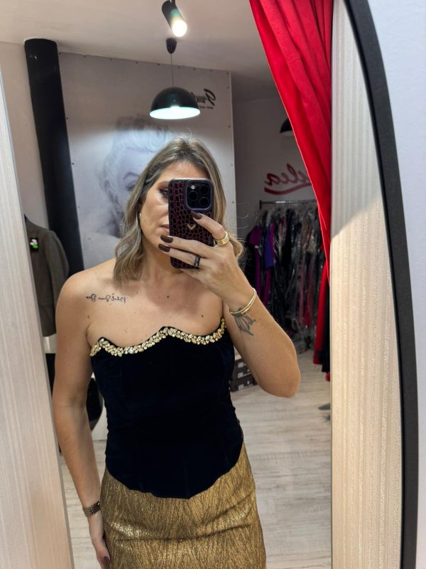 Compleu 2 piese:corset catifea si fusta