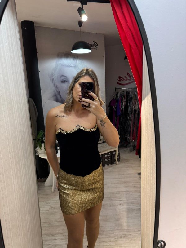 Compleu 2 piese:corset catifea si fusta