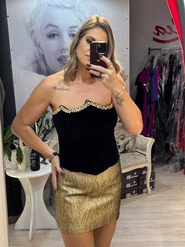 Compleu 2 piese:corset catifea si fusta