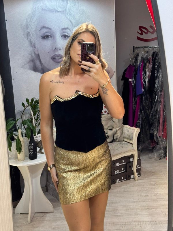 Compleu 2 piese:corset catifea si fusta