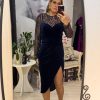 Rochie midi bleumarin din catifea