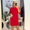 Rochie rosie cu maneci 3/4