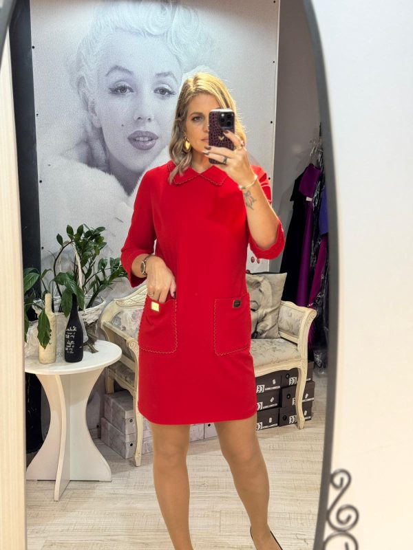 Rochie rosie cu maneci 3/4