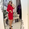 Rochie rosie cu maneci 3/4