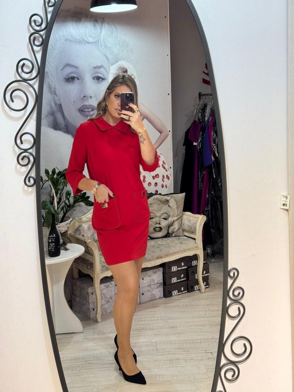 Rochie rosie cu maneci 3/4