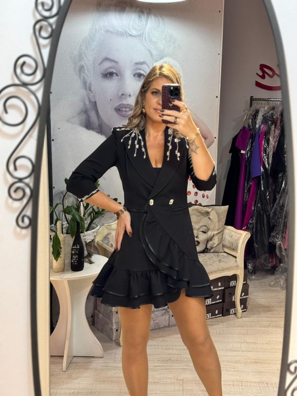 Rochie sacou neagra cu volanase