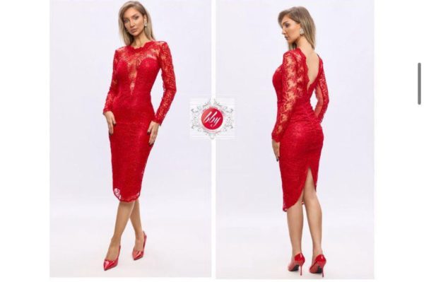 Rochie midi,rosie din dantela