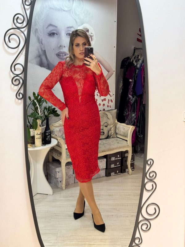 Rochie midi,rosie din dantela