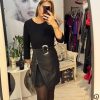 Rochie neagra cu fusta din piele eco si dantela